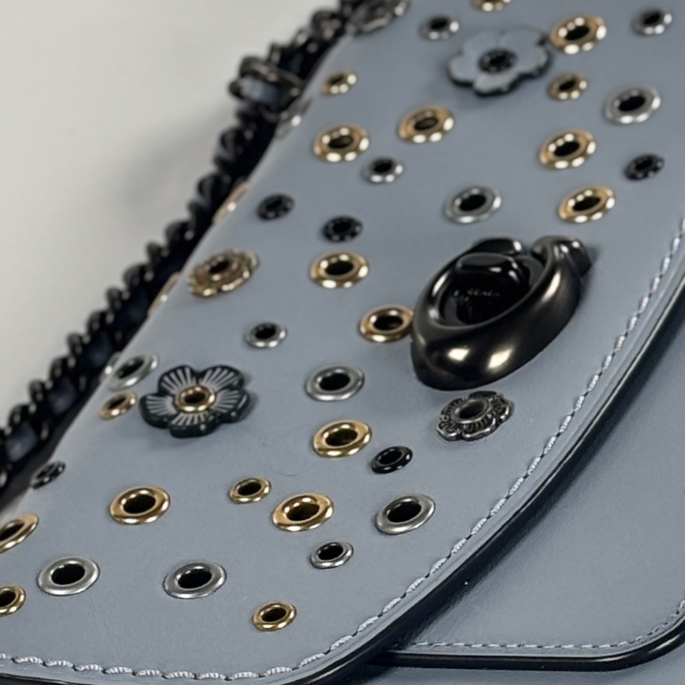Coach Parker Tea Rose Blue rivets crossbody Bag NWT Chain & Leather w dusty - Picture 11 of 14